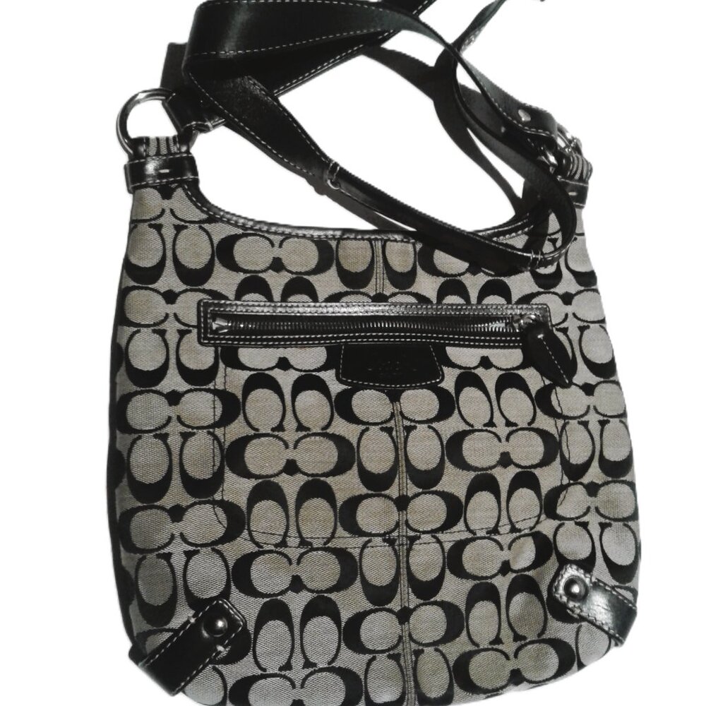 Coach Signature Canvas Leather Hobo Shoulder Bag grey color, Medium.